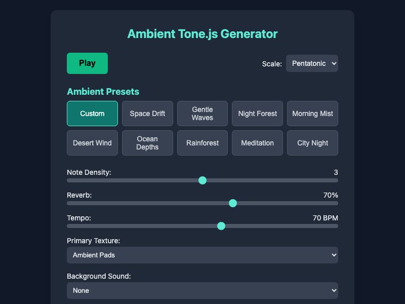 Ambient Tone.js Generator preview