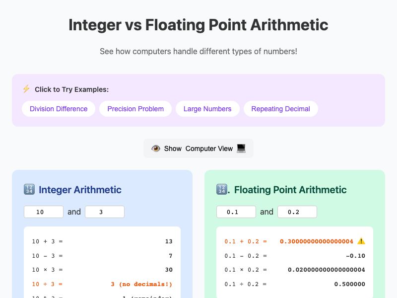 Integer vs Floating Point Arithmetic Demo preview