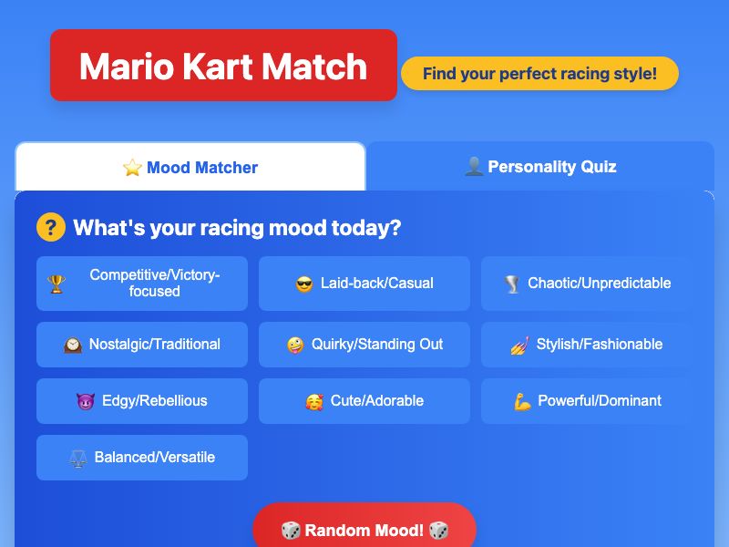 Mario Kart Personality & Mood Matcher preview