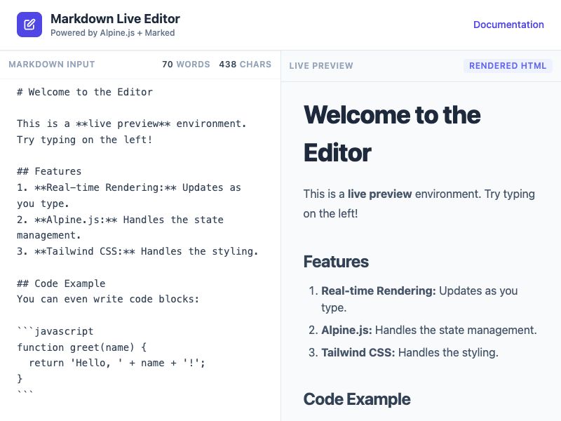 Live Markdown Editor preview