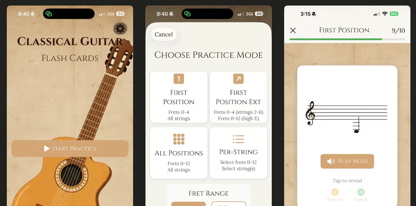 Classical Guitar Flash Cards preview